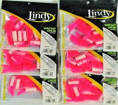 (6) Packs Of 10 Lindy 2  Soft Plastic Watsit Grubs Pink/White LWGBF267 Brand New • $8.95