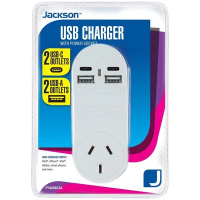 $38.95 • Buy NEW Jackson 4 Port USB + USB-C Charger Wall Adapter Extender Hub Charging