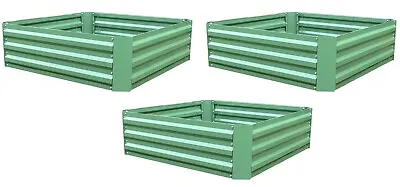 Set Of 3 Green Metal Raised Bed Vegetable Flower Garden Planter 100 X 100 X 30cm • £94.99