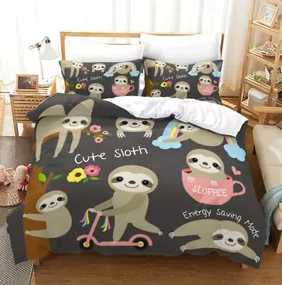 Animal Cartoon Sloths Quilt/Doona/Duvet Cover Single/Double/Queen/King Bed Set • $64.56