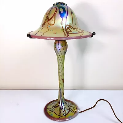 Carl Radke 16.5” Mushroom Glass Lamp Atomic Hand Blown Iridescent Swirl Art  • $900
