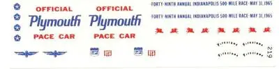 Fred Cady 219 65 Plymouth Indianapolis 500 Pace Car Decal • $9.75