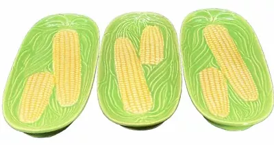 3 Majolica Corn On The Cob Plates Decorative Farmhouse Country Living Vintage • $19.99