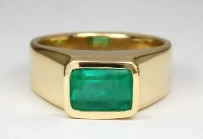 3Ct Emerald Cut Lab Created Emerald Men Wedding Ring 14K Yellow Gold Finish • $99.54