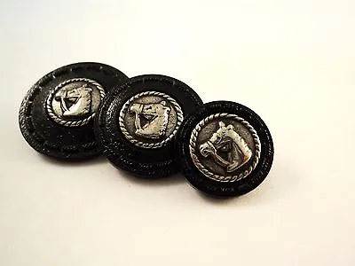 A25 Rare Antique Silver Horse Head Italian On Black Plastic Buttons Equestrian • £4.20