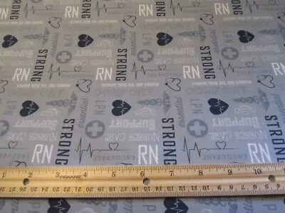 Blue/Gray No One Fights Alone Riley Blake Nurses Cotton Fabric BTY • $11