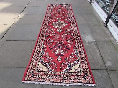 Vintage Traditional Hand Made Oriental Red Wool Long Narrow Runner 283x87cm • £245