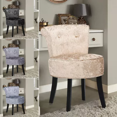 Crushed Velvet Vanity Stool Dressing Table Chair Bedroom Makeup Chair Backrest • £53.95