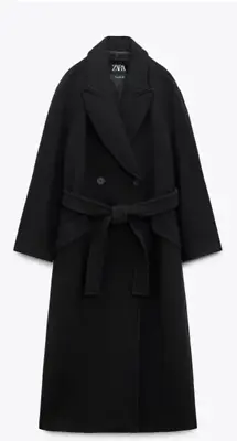 $99.95 • Buy Zara Long Black Wool Coat With Belt | Ref: 8825/289/800 MSRP: $169