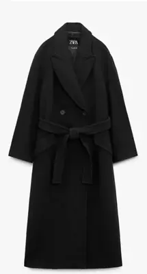 $99.95 • Buy Zara Long Black Wool Coat With Belt | Ref: 8825/289/800 MSRP: $169