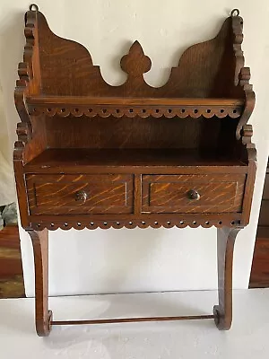 Antique Ornate Tiger Oak Wall Wood Shelf Kitchen / Bathroom  Shelf Drawer • $259