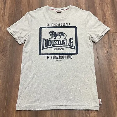 Lonsdale Slim-Fit T-Shirt Lion Print Logo Cotton Grey Navy Mens Medium Boxing • £10.40