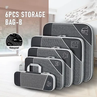 $33.60 • Buy 6Pcs Compression Packing Cubes Expandable Storage Travel Luggage Bags Black
