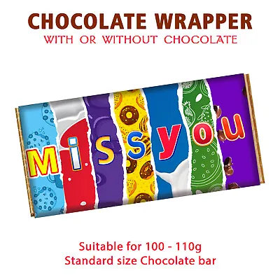 Miss You Chocolate Bar Wrapper Novelty Valentine Gift Birthday Christmas Partner • £4.99