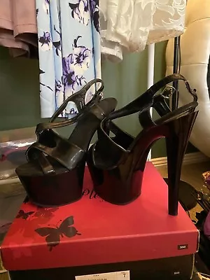 Women's Well Worn Size 7 Black Pleaser Platform Heels Open Toe Stiletto Heel • $50