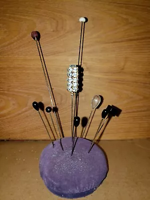 Vintage Hat Stick Pin Pins 9pcs  Lot Plus Hat Pin Cushion • $35