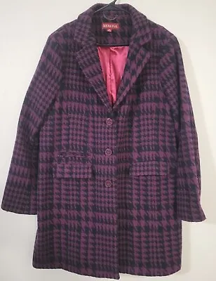 Merona Women's XXL Wool Blend Peacoat Tweed  Overcoat Houndstooth Purple Black  • $15