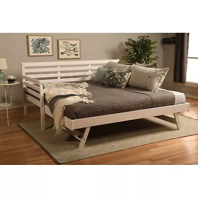 Modern Farmhouse Daybed With Pop Up Trundle Bed Frame Twin King Solid Wood White • $599.99