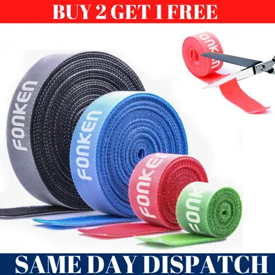 1M Long Reusable Cable Ties Double Sided Hook & Loop Strapping Tape 4 Colours UK • £3.79