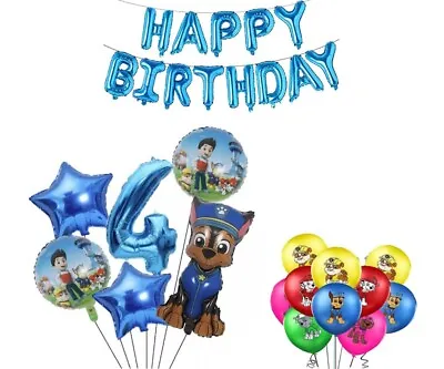 Paw Patrol 4th Birthday Boy Blue Balloon Set Party Decorations Chase Age 4 • £4.79