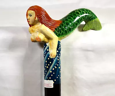 Mermaid Wooden Hand Painted Carved Walking Stick Cane • $65