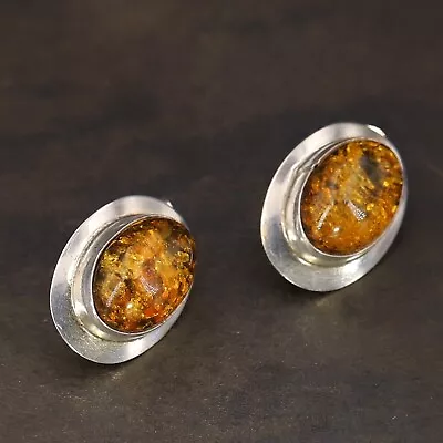 VTG Sterling Silver - NAVAJO Baltic Amber Cabochon Post Earrings - 4g • $6