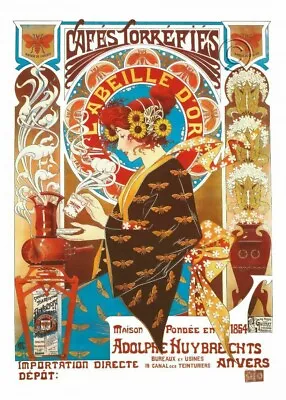 French Art Nouveau Vintage Illustration Coffee Bar Print Poster Wall Picture A4+ • £4.99