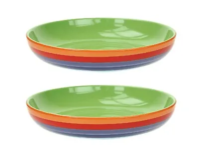 £17 • Buy Rainbow Striped Ceramic Pasta Bowl, 23 Centimeter, Hand Painted Set Of 2