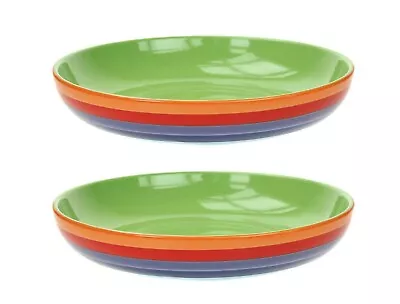 £17 • Buy Rainbow Striped Ceramic Pasta Bowl, 23 Centimeter, Hand Painted Set Of 2