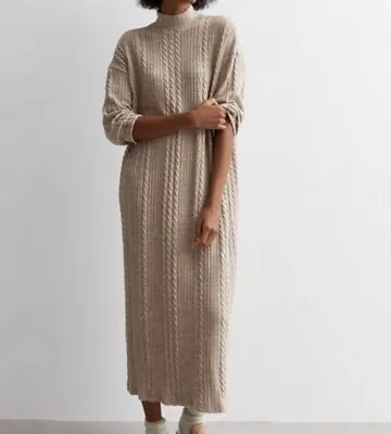 Cream Cable Knit High Neck Midi Dress Size 12 New Look • £16.99