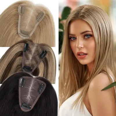 Free Part Women Topper 100% Human Hair Top Toupee Piece Clip In REMY Hairpiece W • $55.45