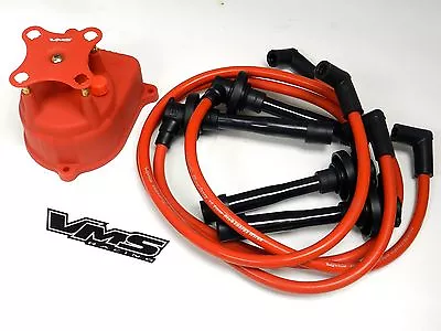 Distributor Cap & Spark Plug Wire Kit For 96-00 Honda Civic D16 Ek Red • $79.95