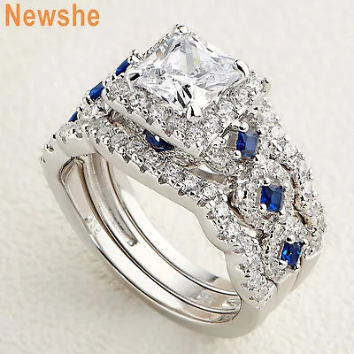 Newshe Women Jewelry Sapphire Engagement Rings Wedding Ring Set Sterling Silver • $44.99