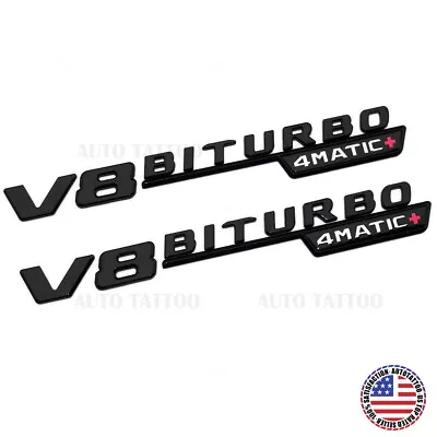 $39.99 • Buy 2x 17+ V8 BITURBO 4MATIC Plus + AMG Logo Fender Side Marker Emblem Badge Black