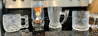 Vint. Mcdonalds Flinstone Glass Mugs Lot Of 3 1993 & 1 Wilma PizzaHut Glass 1986 • $15.99