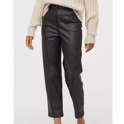 H&M Faux Leather High Rise Straight Tapered Ankle Pants Black 12 • $15