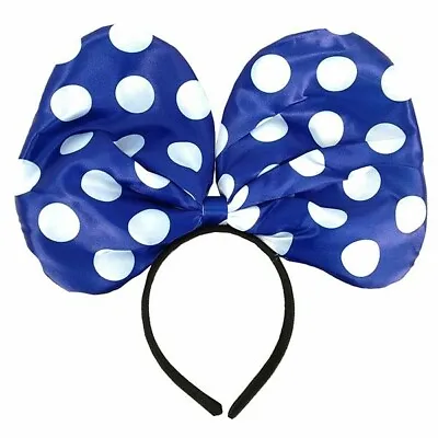 £3.99 • Buy Dark Blue & White Polka Dot Bow On Black Headband Fancy Dress 60s 70s Party