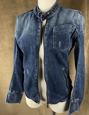 Pepe Jeans London Womens Blue Denim Jacket Roach Metal Zippers -Fits M • $34.99
