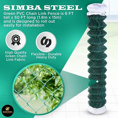 GREEN PVC Coated Galvanized Steel 6X50 Ft Chain Link Fence Fabric 11.5 GA SIMBA • $241.50