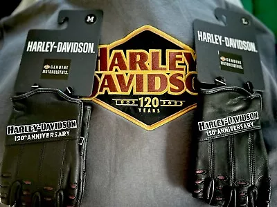 Harley Davidson Men 120 Anniversary True North Fingerless Leather Gloves Medium • $59.99