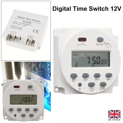 16A DC 12V LCD Digital Timer Switch Electronic Power Programmable Time Relay • £10.99