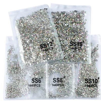 1440 Crystal Rhinestones AB Diamantes Gems Glitter Glass Stones Nail Art Decors  • £2.39