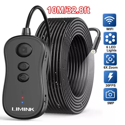 8.5MM 5.0MP WIFI HD Endoscope Camera 33Ft 6LED Snake Cable Wireless Inspection • $35.99