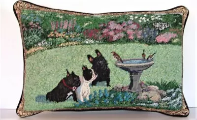 $17 • Buy Dogs - French Bulldogs In Flower Garden W/ Birdbath, Birds, Tapestry Pillow New