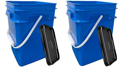4 Gallon Square Plastic Bucket Food Grade BPA Free Containers( Pack Of 2 )Blue • $37.55