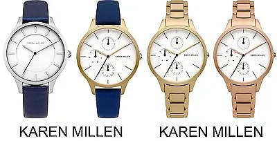 Karen Millen Ladies Fashion Watch Blue Leather Strap - Gold / Rose Gold Bracelet • £84.99