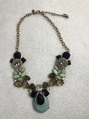 J. CREW Chunky Rhinestone/Faceted Stone Goldtone Necklace Aqua/Mint/Black • $23.44