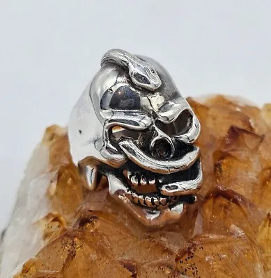 Men's Vintage 925 Sterling Silver Skull And Snake Ring. UK Size P 1/2 • $62.11