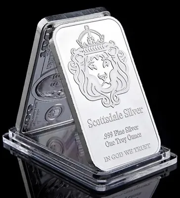 One Troy OZ Scottsdale Lion Head Fine Silver CLAD .999 Bar !!! • £7.99