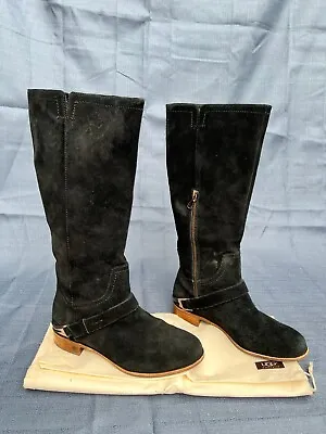 UGG Australia Channing 3184 Black Leather Boots Size 8 Tall Riding Boots • $49